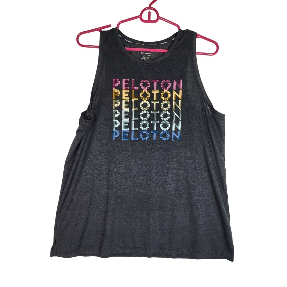 Peloton Women L Black Tank Top Logo Graphic Activewear Gym Yoga Running Cycling